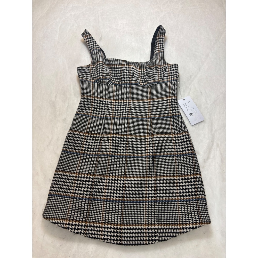 LE'ALX Women Glen Plaid Houndstooth Mini Dress Square Neck Sleeveless NWT Size M